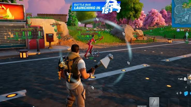 Fortnite wallhack and ESP showing enemy player distance and rank tags